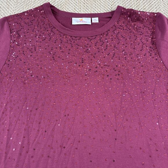 Quacker Factory Womens Tunic Top Size XL Maroon Embellished Long Sleeve - Picture 2 of 5